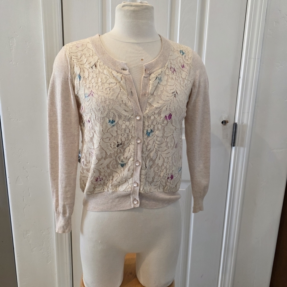 Charlotte Tarantola Lace Cardigan - Cream with Multicolor Accents
